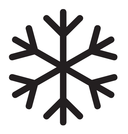 A black and white silhouette of a snowflake on a white background.