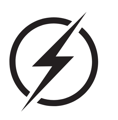 A black lightning bolt in a circle on a white background.