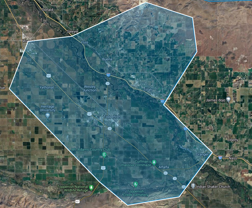 Coverage map of Zillah, Washington