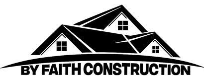 By Faith Construction logo with black roof graphic and bold text