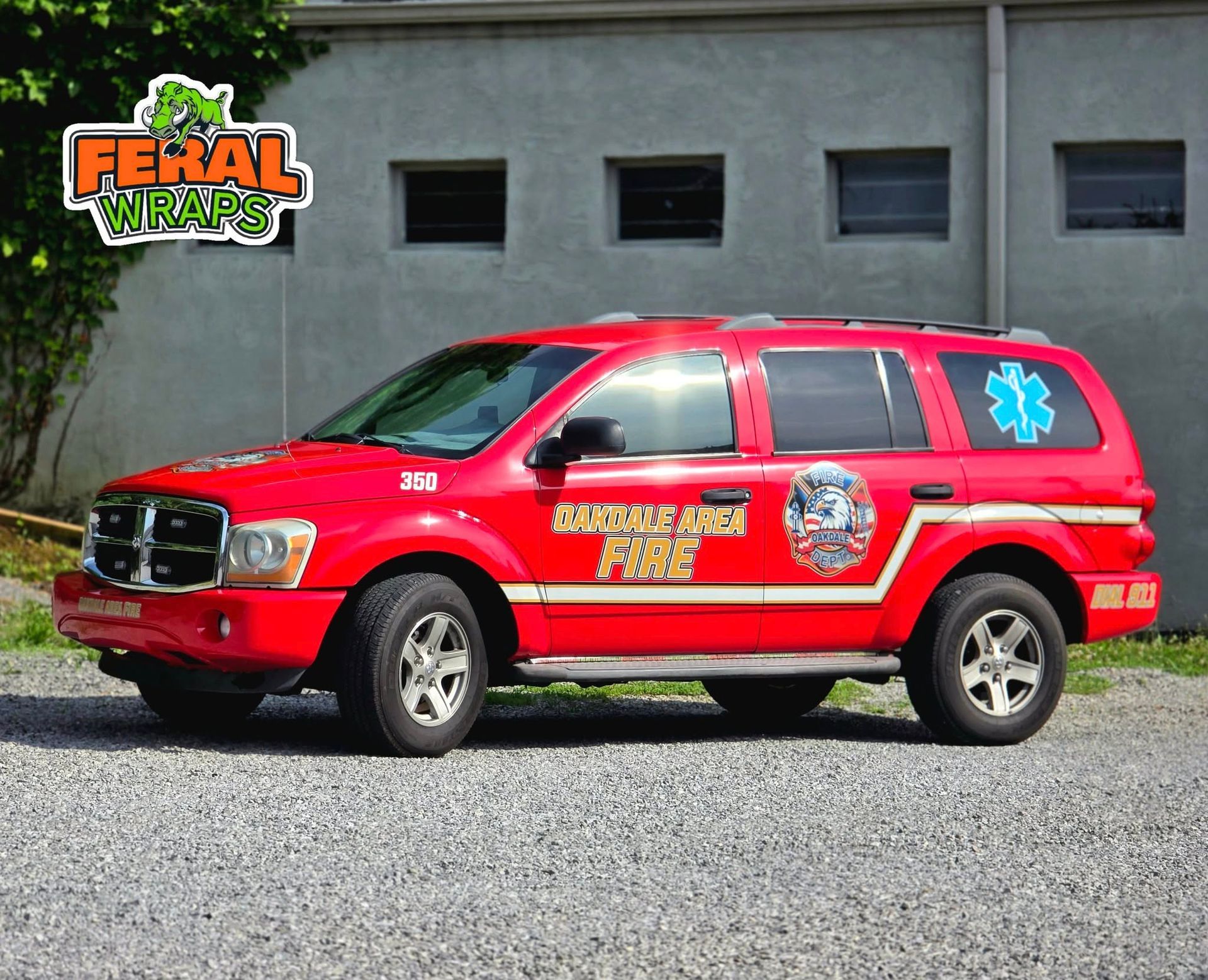 A red vehicle with the word fire on it