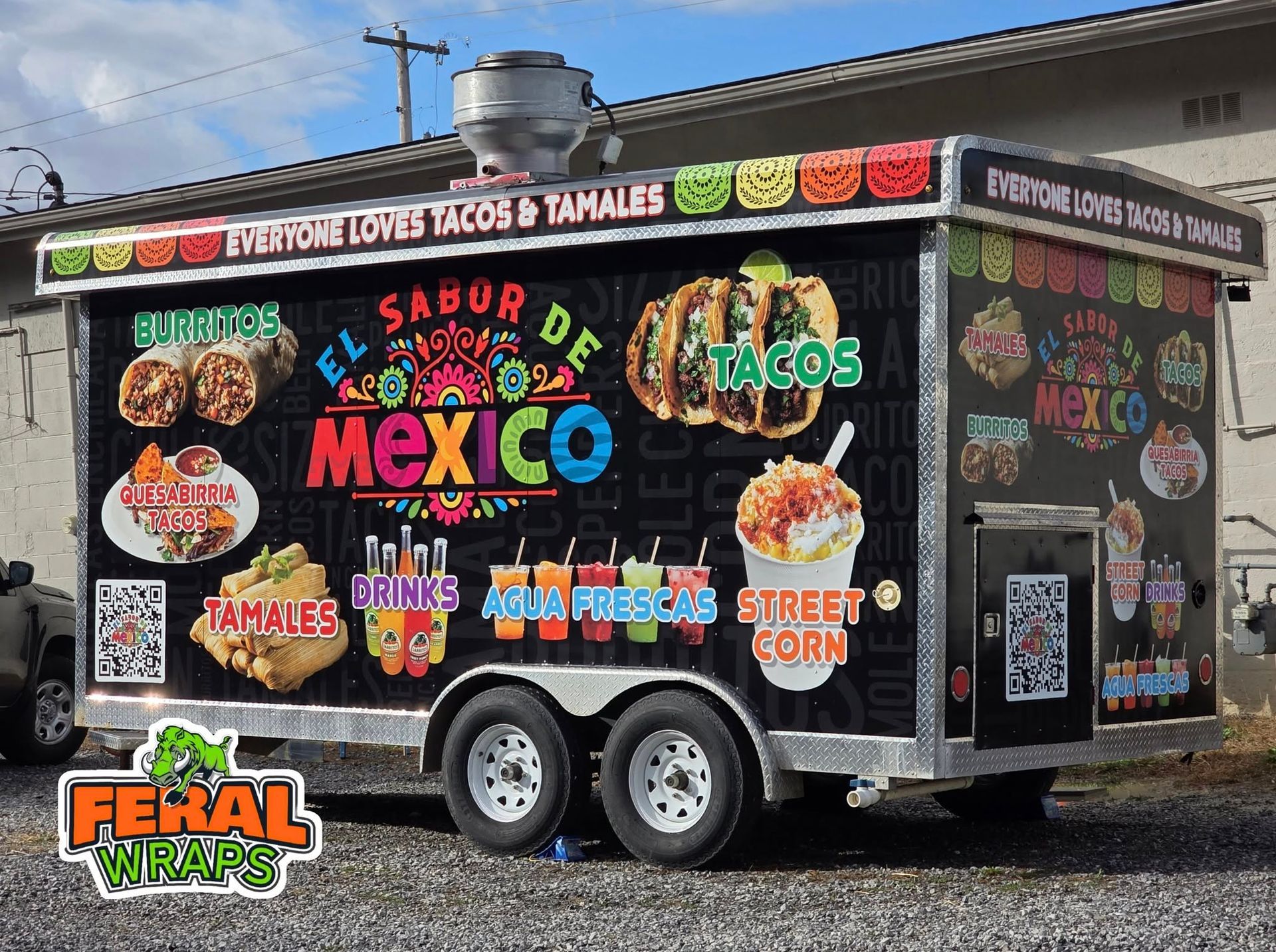 A black food truck with 