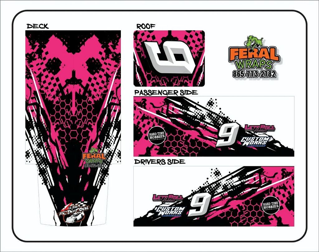 A pink and black design with the number 9 on it.