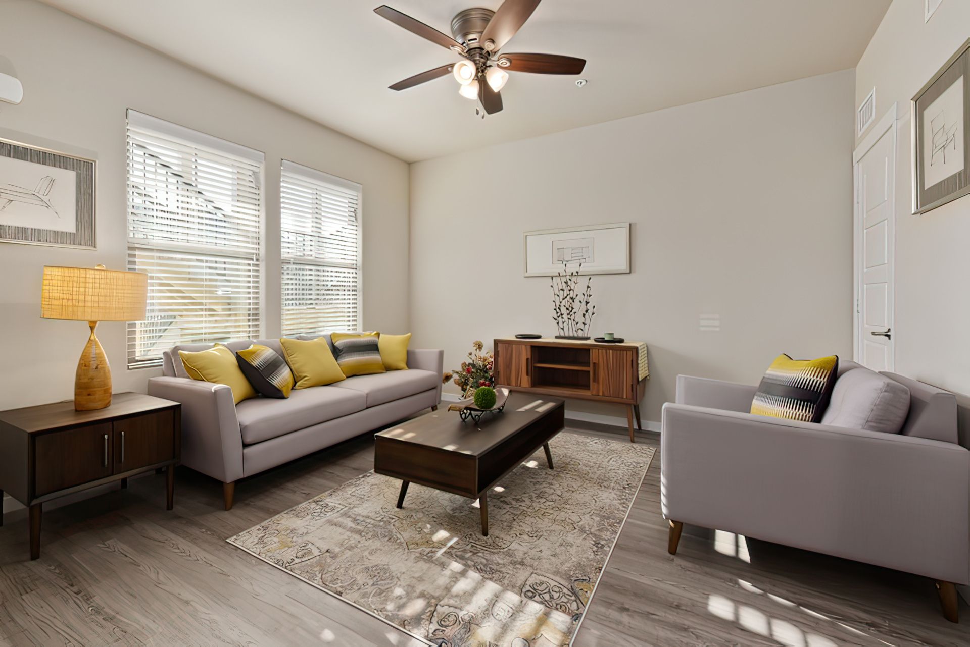 Kten apartment living room with furniture in de soto, ks 