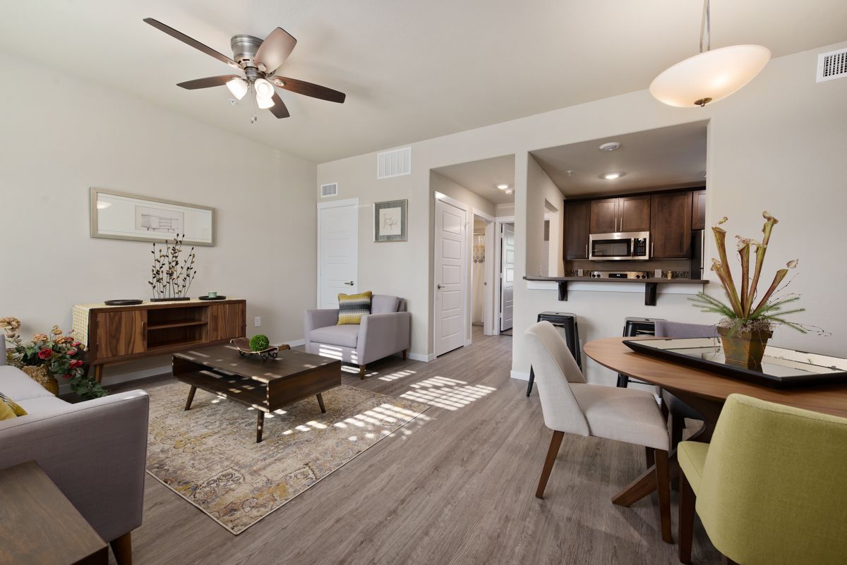 Kten place apartments living room in de soto, ks