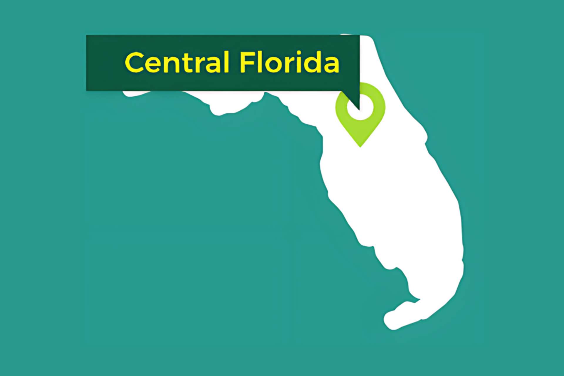 A map of central florida with a green pin on it