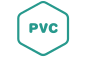 A green hexagon with the word pvc written inside of it.