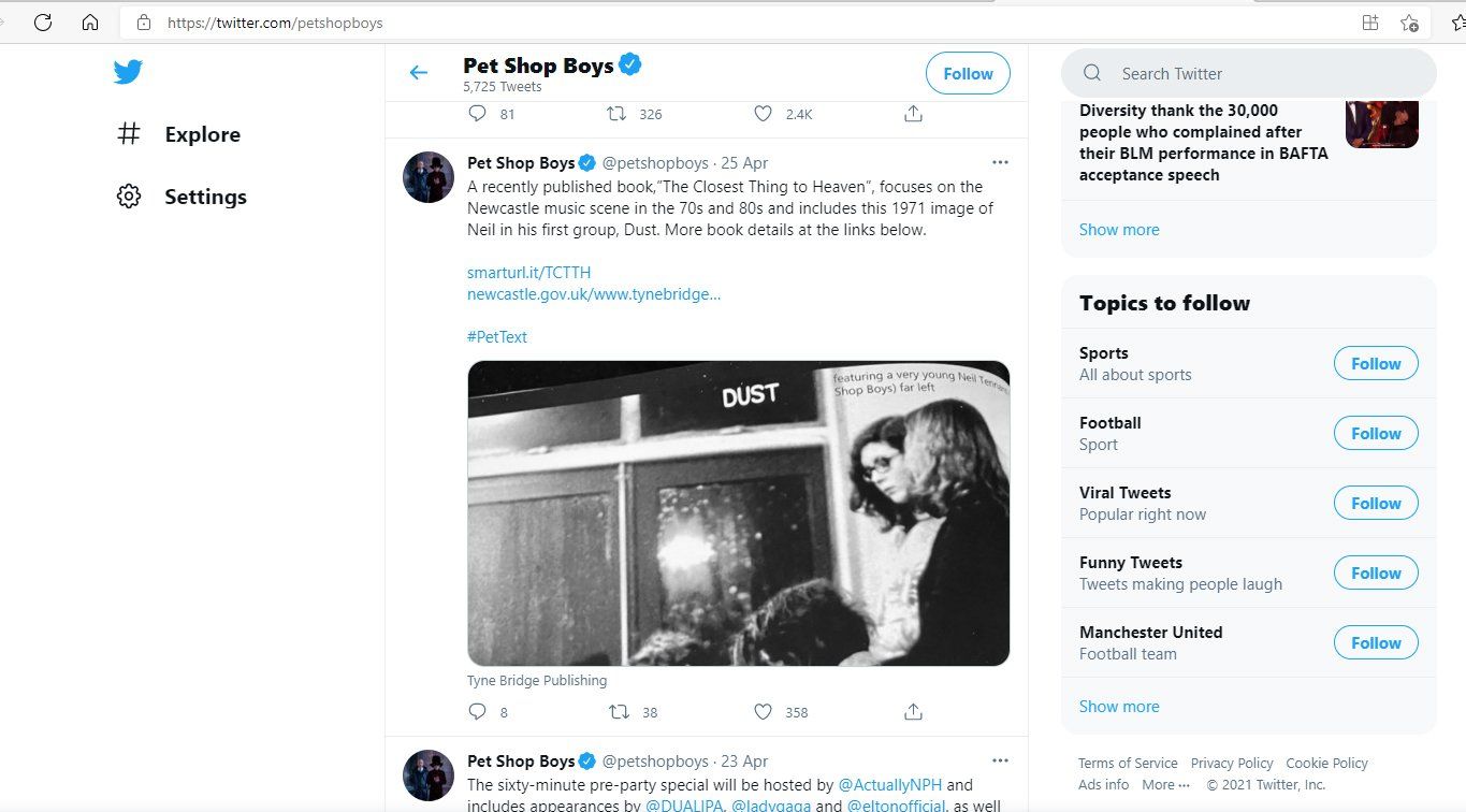 Pet shop Boys tweet about Closest Thing To Heaven book by MiE Fielding