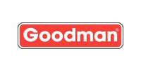 Goodman logo: white text on a red, rectangular background with rounded corners.