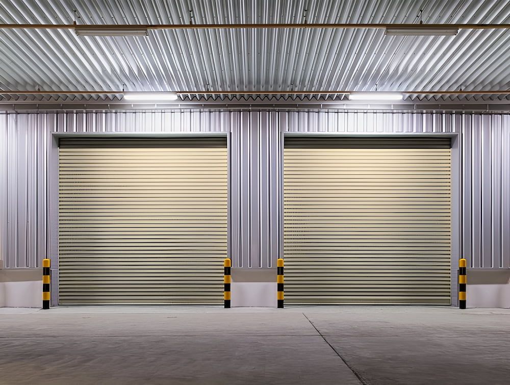 Two Roller Shutters In A Warehouse — Brunswick Valley Door Centre in Main Arm, NSW