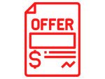 A red and white icon of an offer with a dollar sign.