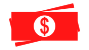A red banner with a dollar sign on it.