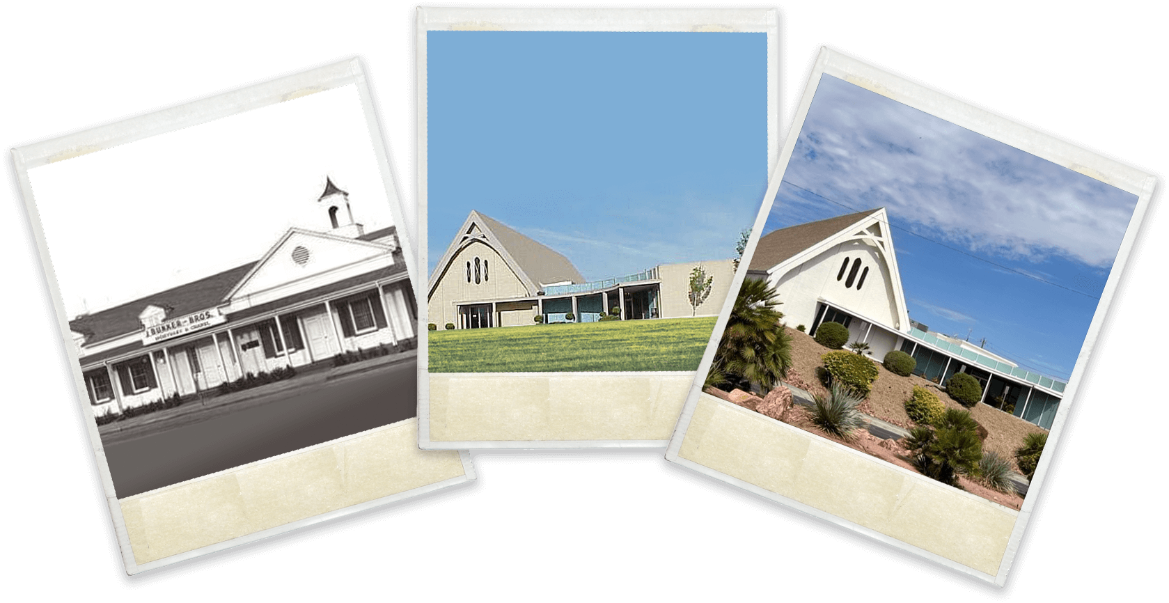 Three pictures of a house with a blue sky in the background