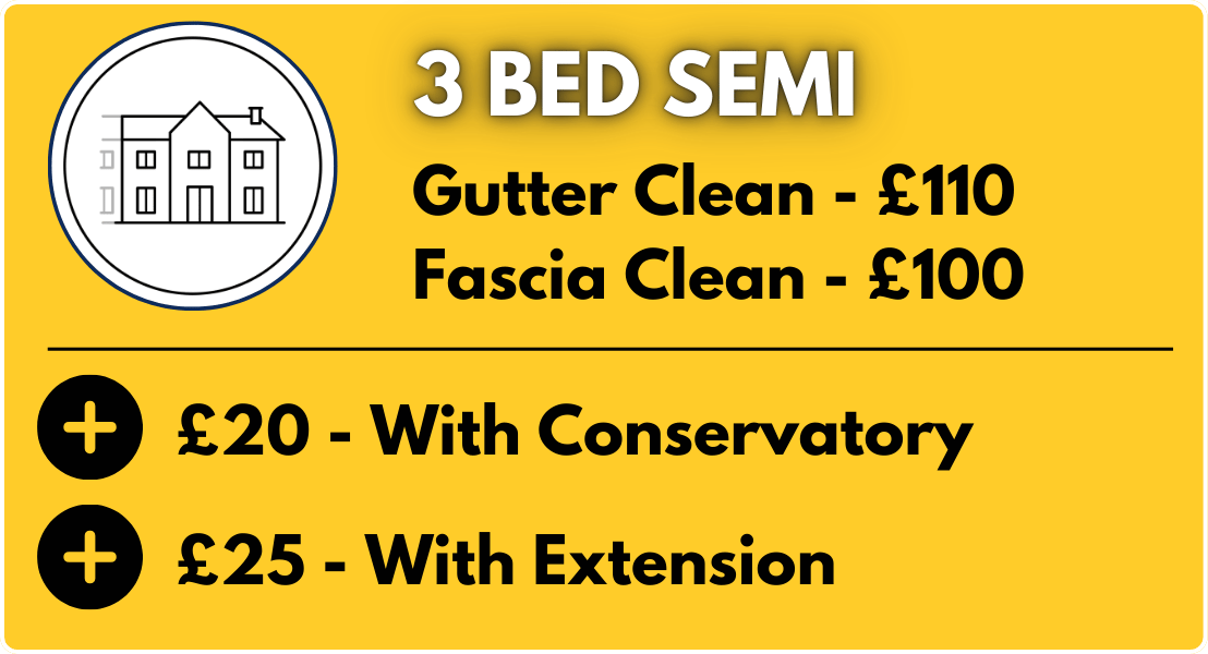 3 bed semi detatched gutter cleaning price