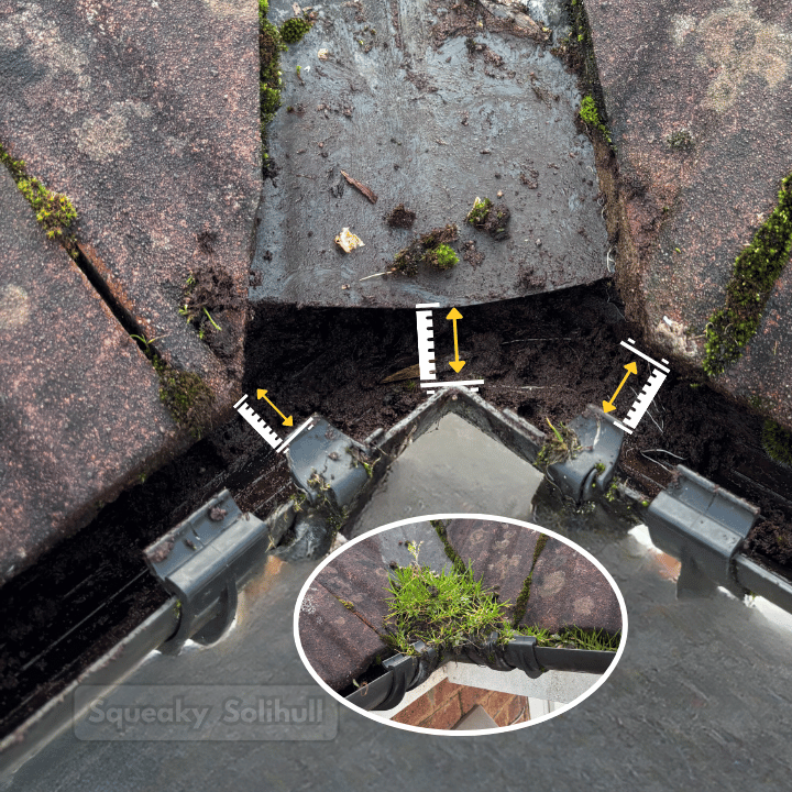 Gutters with grass in them that ae hard to clean