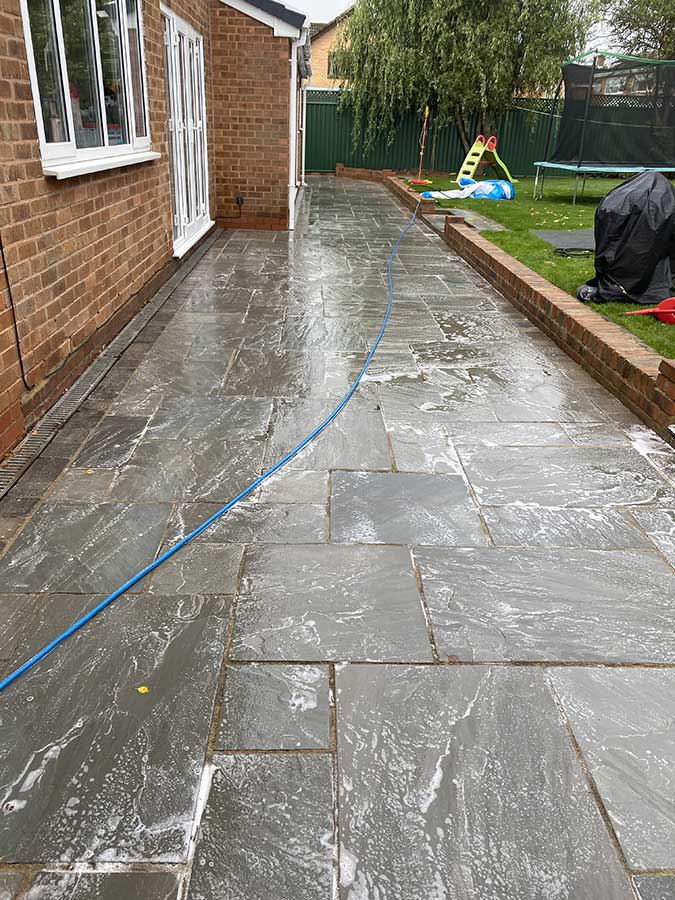 Natural stone patio softwash
