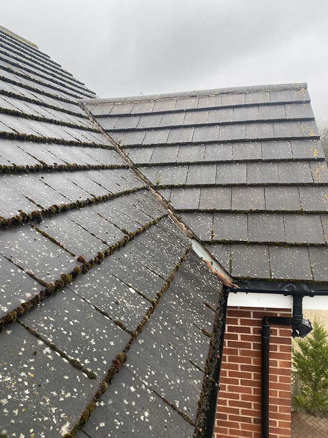flat roof tiles before removing moss in solihull