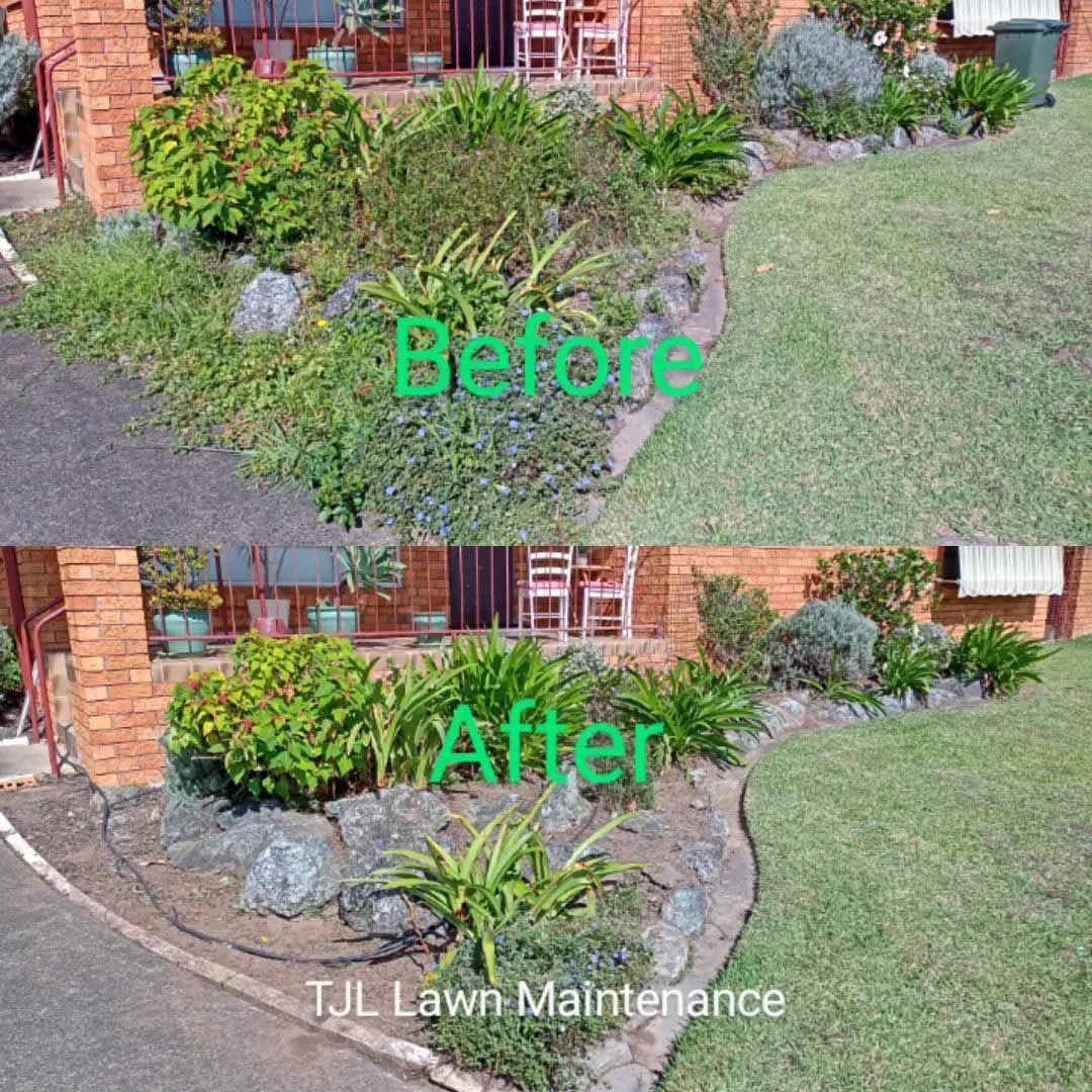 A Before And After Picture Of A Lawn Maintenance Job — TJL Lawn Maintenance in Port Macquarie, NSW