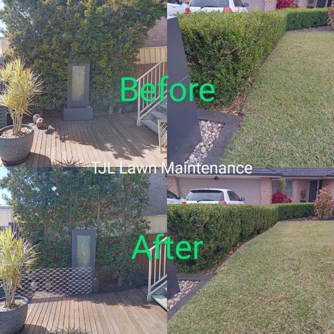 A Before And After Picture Of A Lawn Maintenance Job — TJL Lawn Maintenance in Port Macquarie, NSW