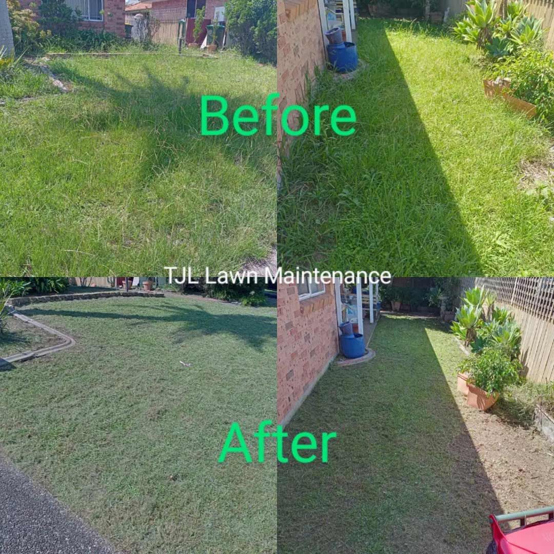 A Before And After Picture Of A Lawn Maintenance Job — TJL Lawn Maintenance in Port Macquarie, NSW