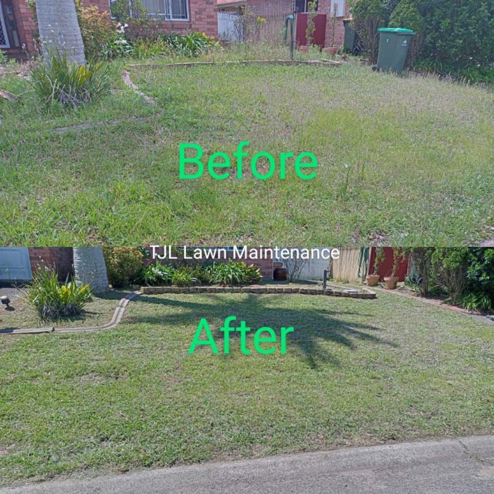 A Picture Of A Lawn Before And After Being Maintained — TJL Lawn Maintenance in Port Macquarie, NSW