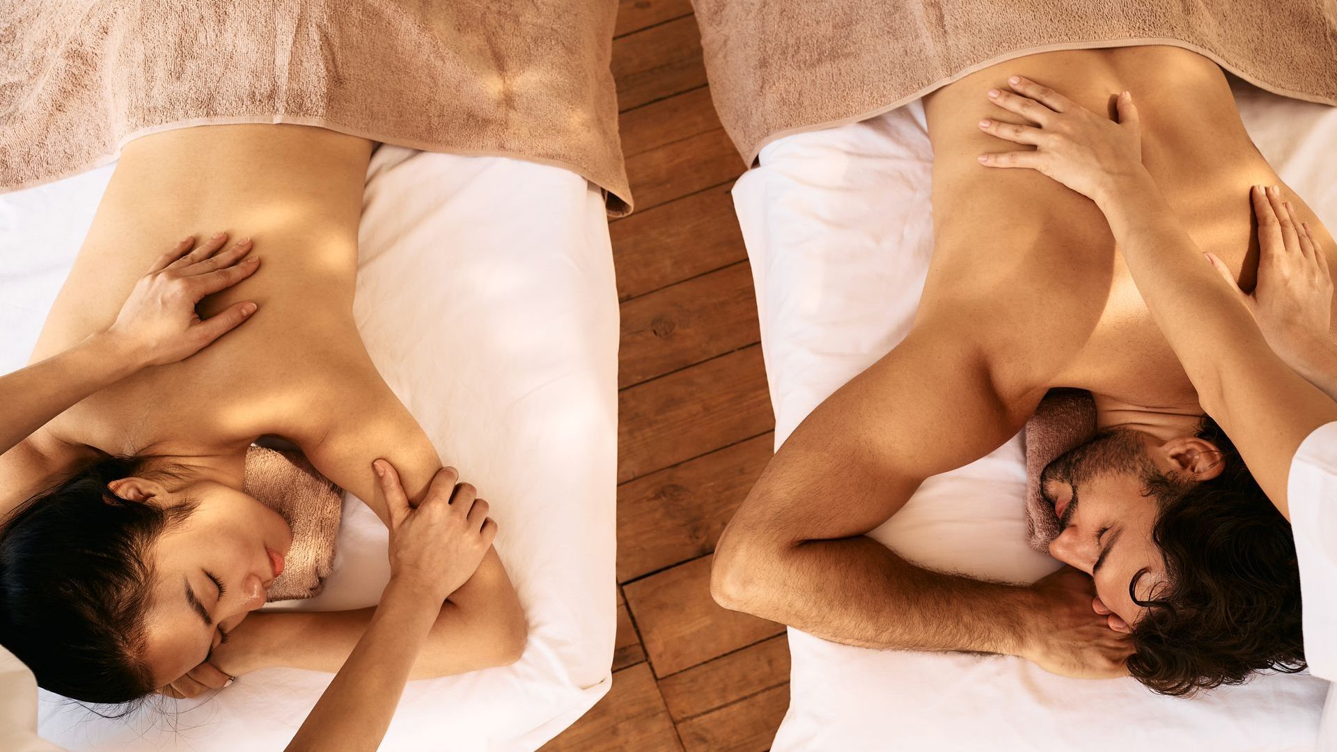 two people having back massages
