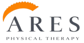 The Ares Physical Therapy logo, featuring the word "ARES" in gray capital letters under an orange stylized arc.