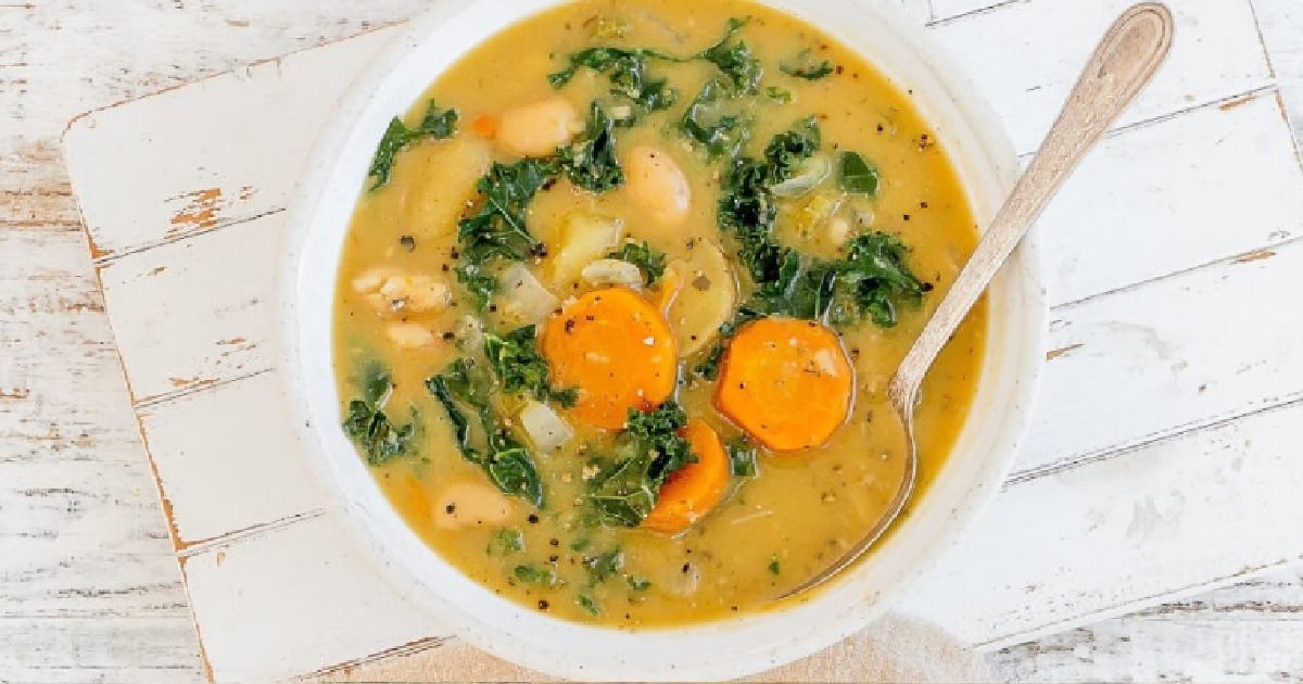 Pressure Cooker Potato, Kale & White Bean Soup