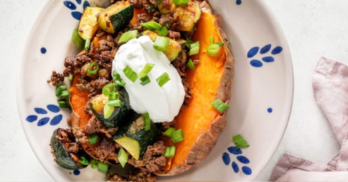 Roasted Sweet Potato with Ground Beef & Zucchini