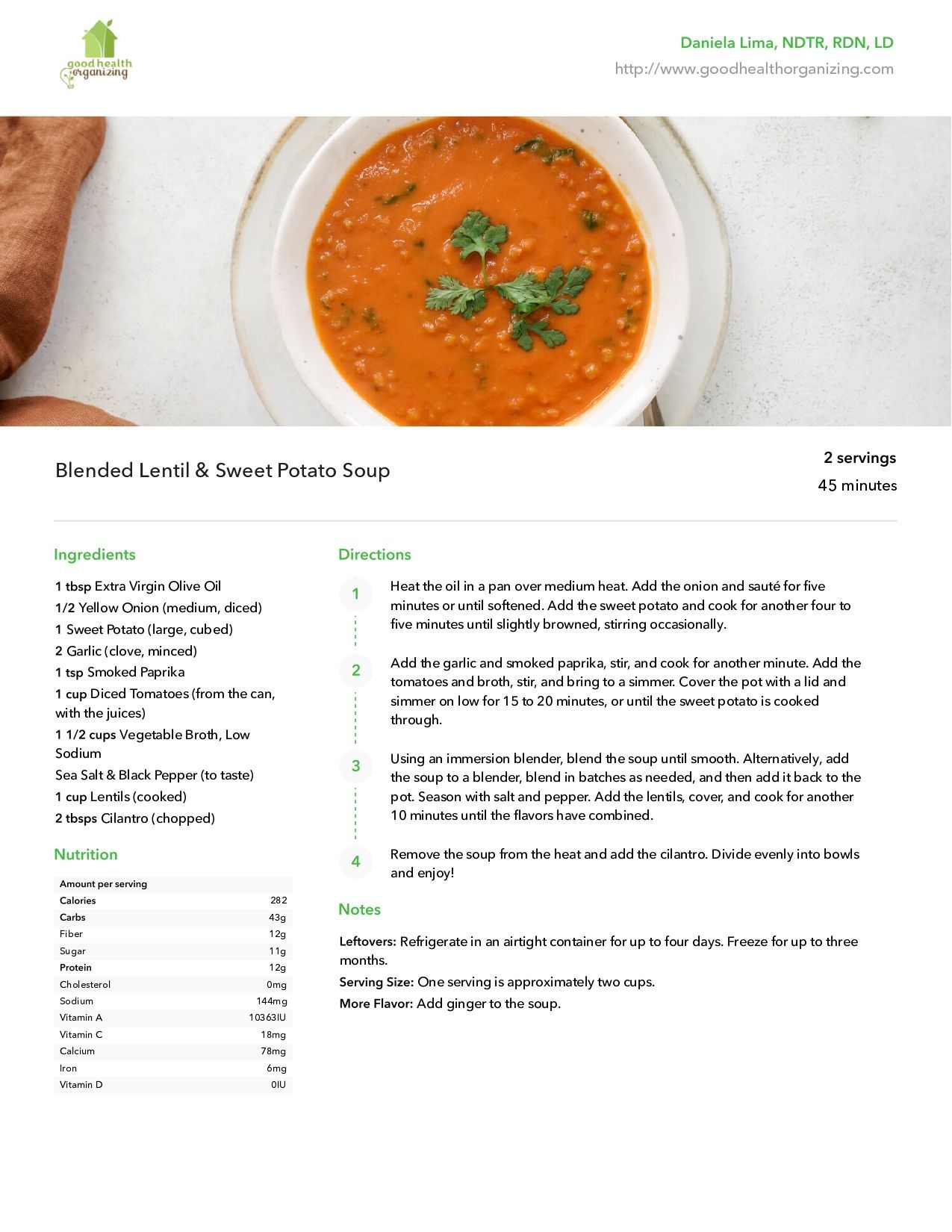 Blended Lentil & Sweet Potato Soup