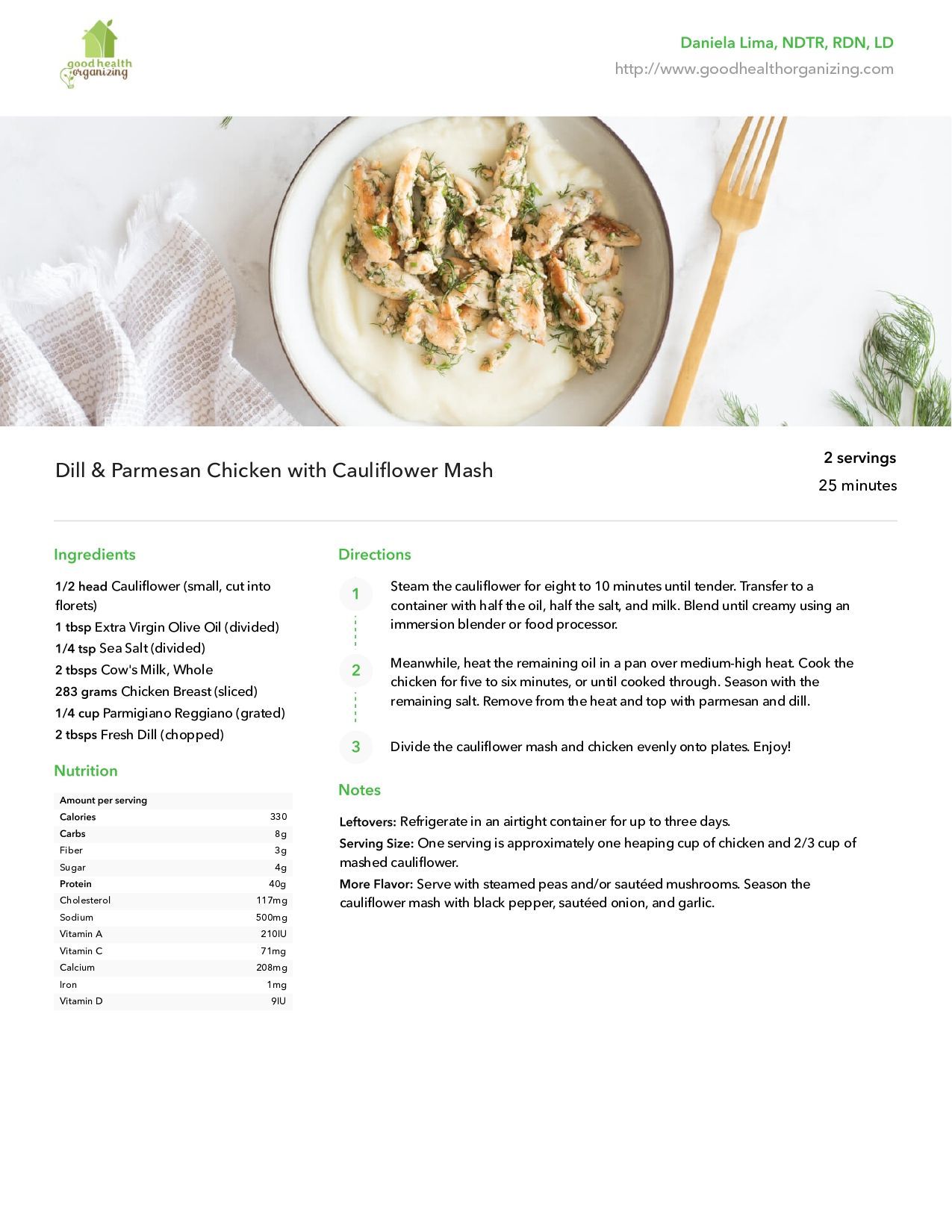 Dill & Parmesan Chicken with Cauliflower Mash