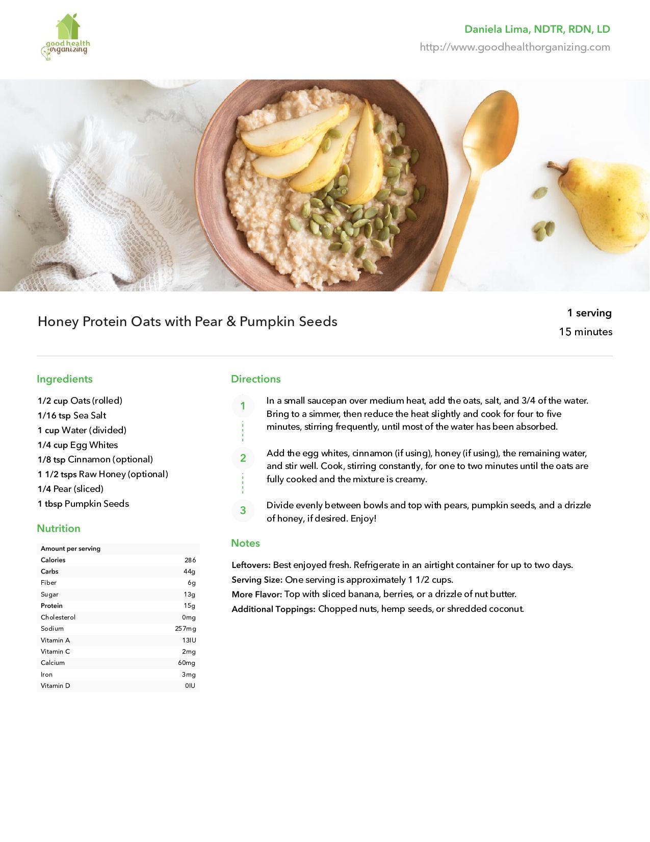 Honey Protein Oats with Pear & Pumpkin Seeds