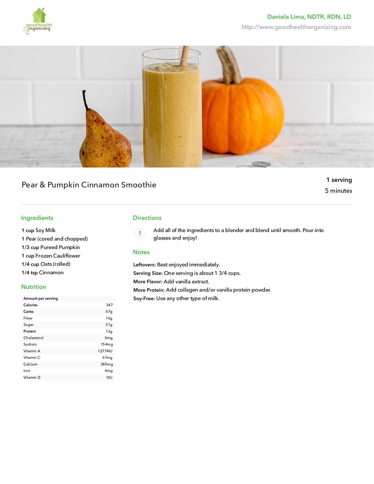 Pear & Pumpkin Cinnamon Smoothie