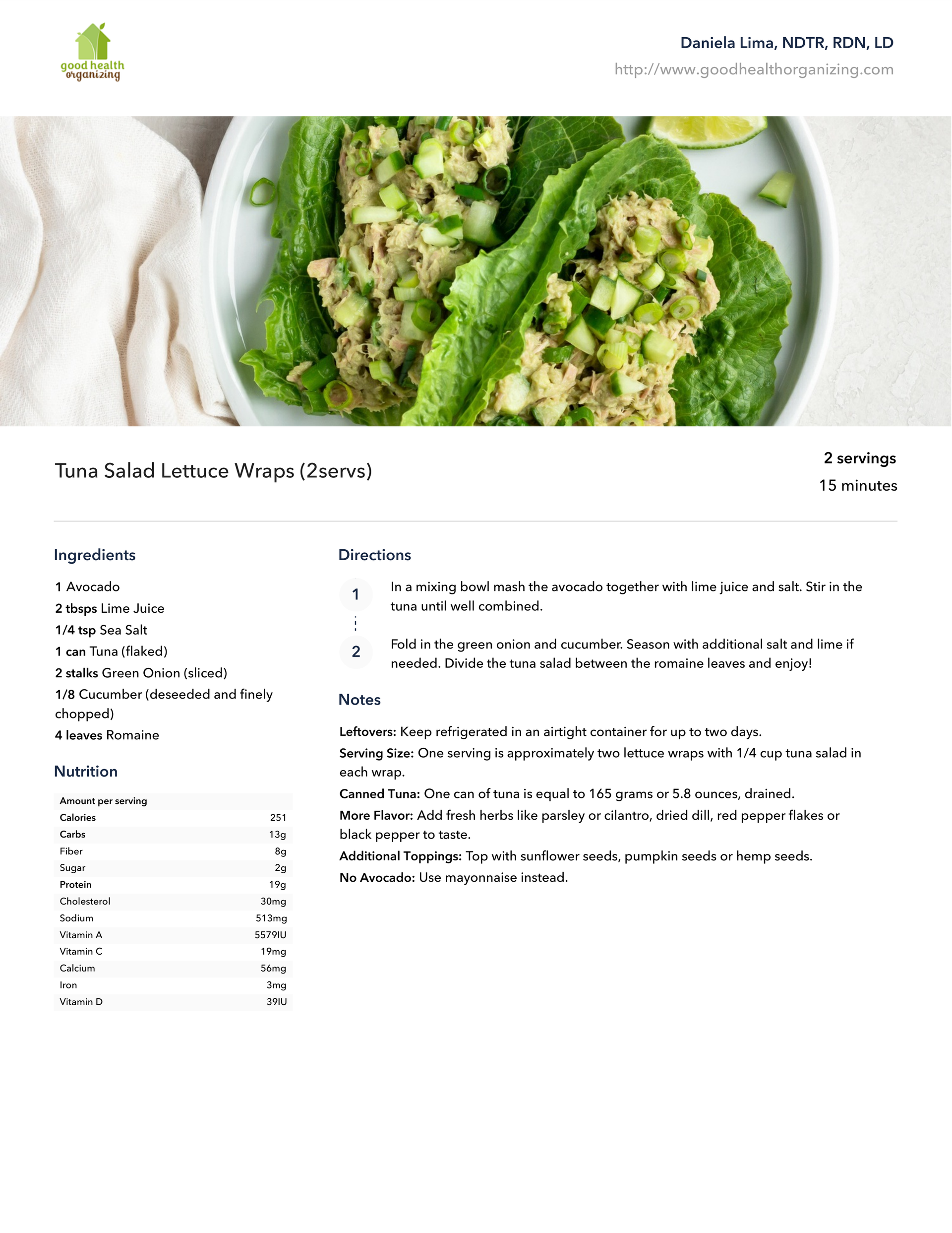 A recipe for a salad with lettuce wraps on a plate.