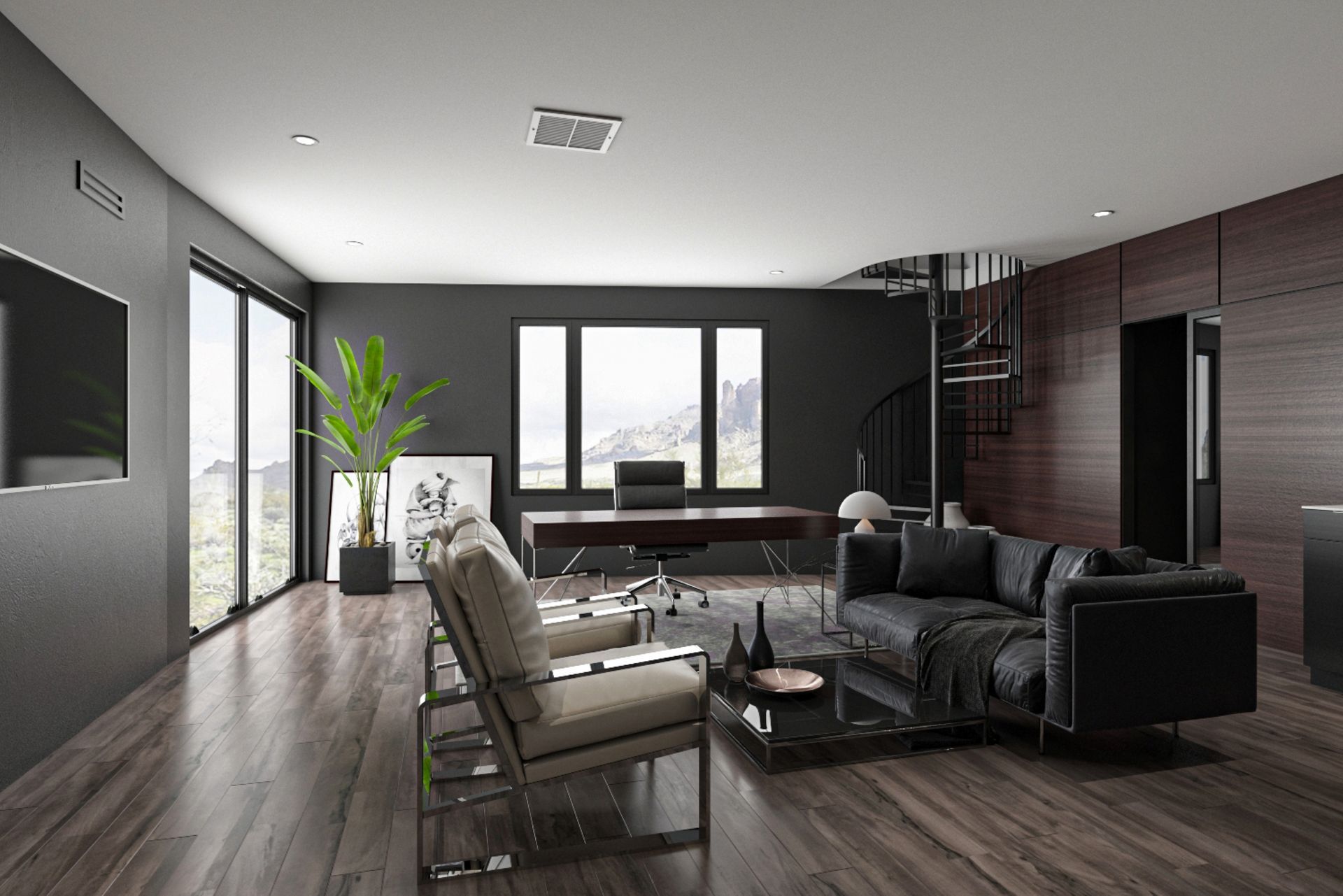 A living room with a couch , chairs , table and television.