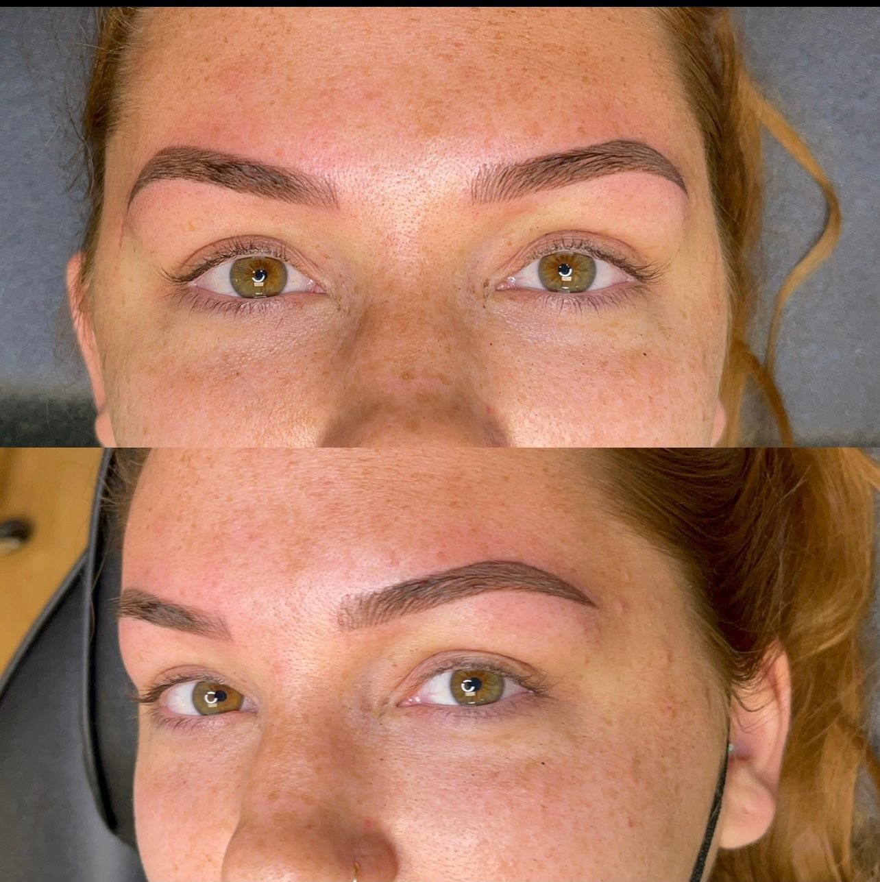 before vs after of a woman's eyebrows