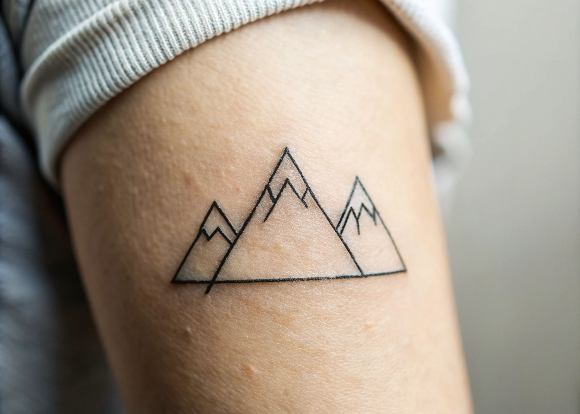 A person has a tattoo of three mountains on their arm.