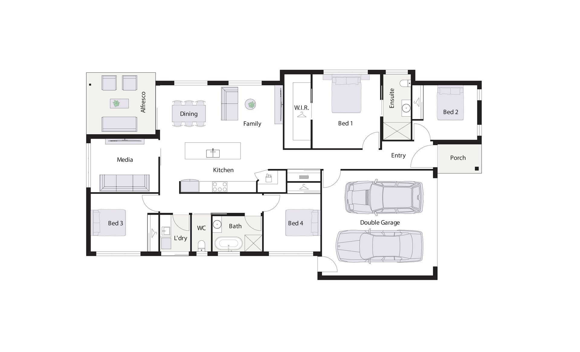 Modern beige house with a driveway, garage, and front yard landscaping.
