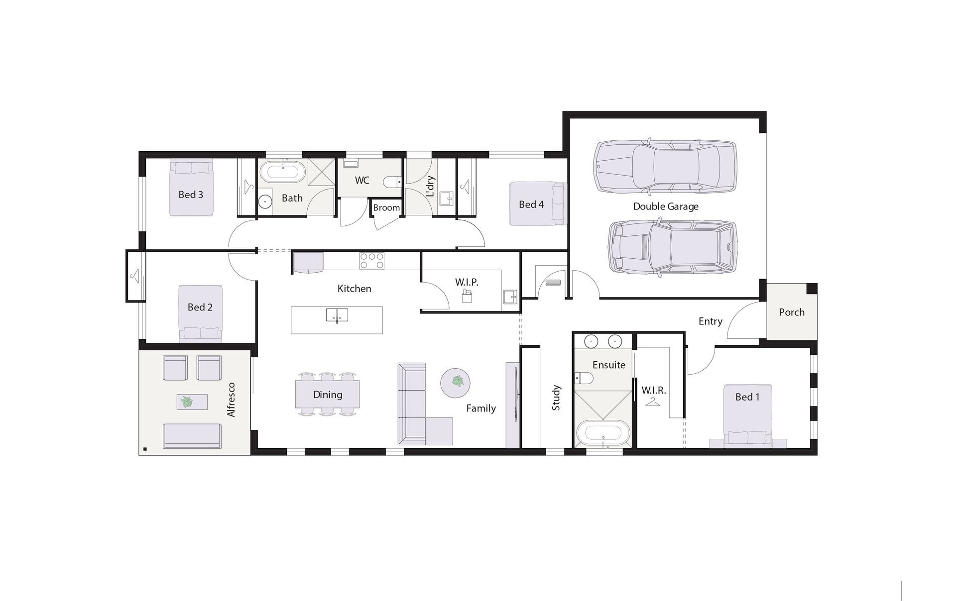 Modern beige house with a driveway, garage, and front yard landscaping.