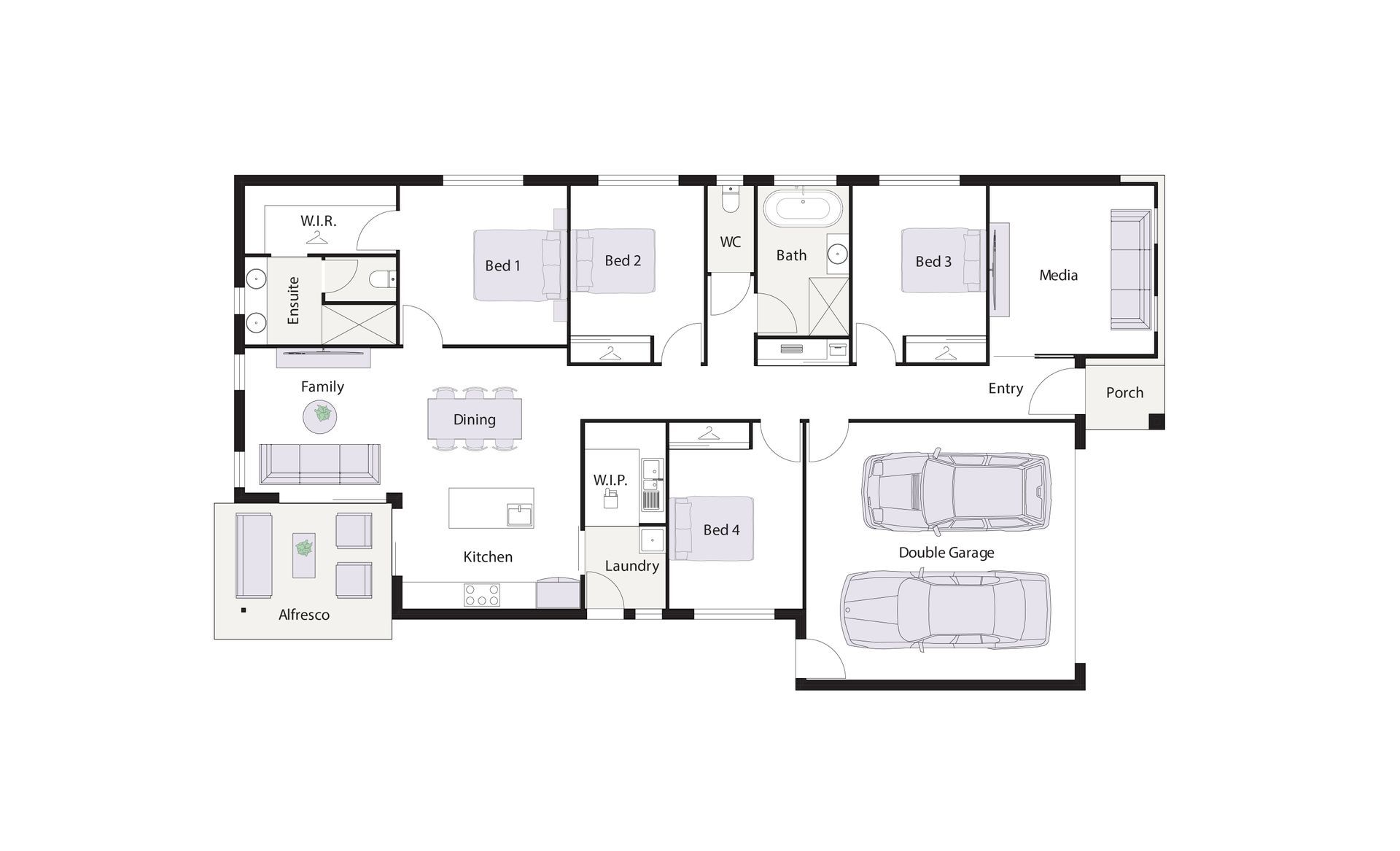 Modern beige house with a driveway, garage, and front yard landscaping.