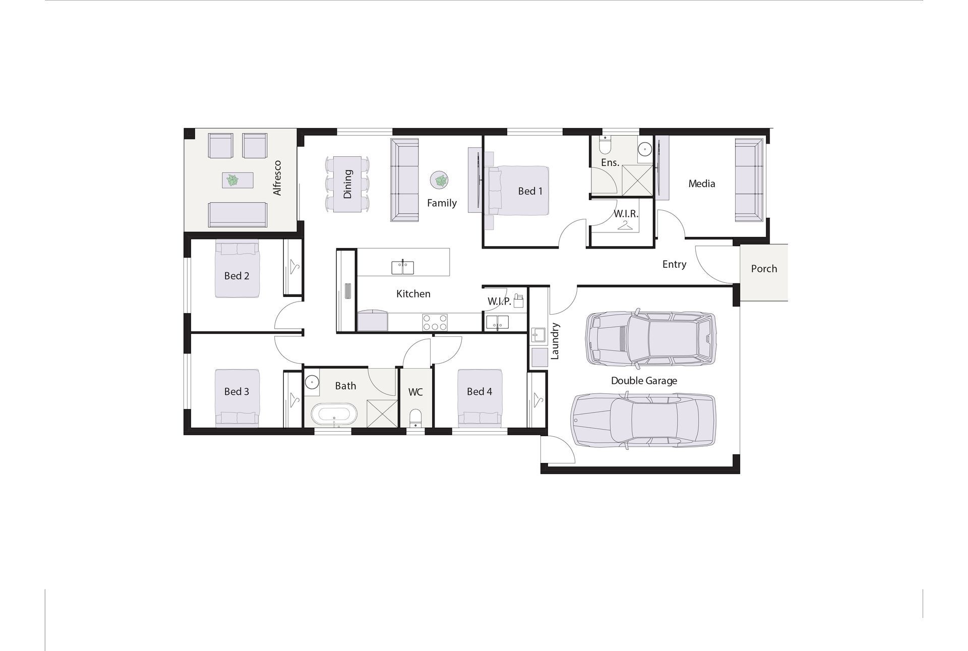 Modern beige house with a driveway, garage, and front yard landscaping.