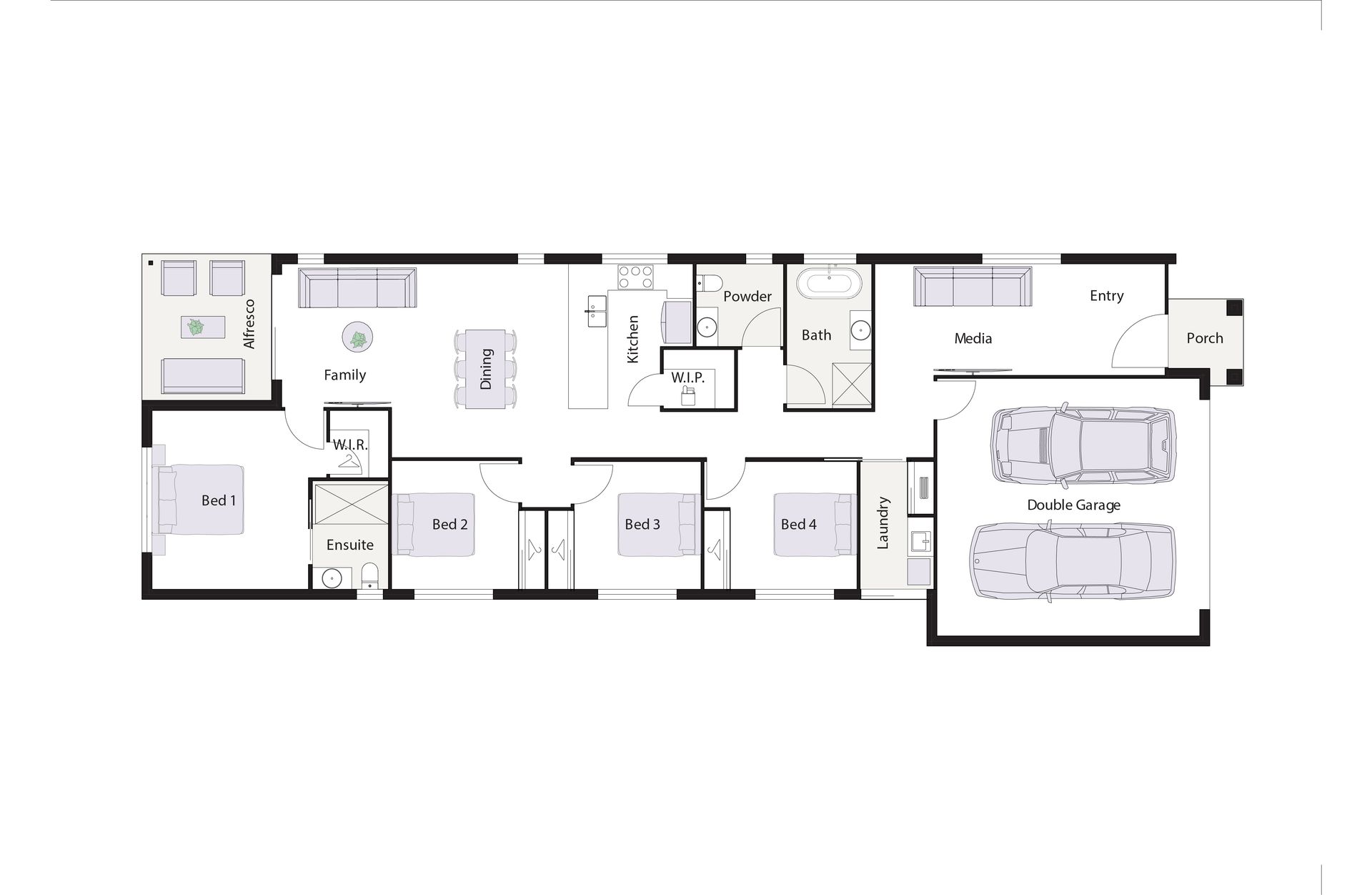 Modern beige house with a driveway, garage, and front yard landscaping.