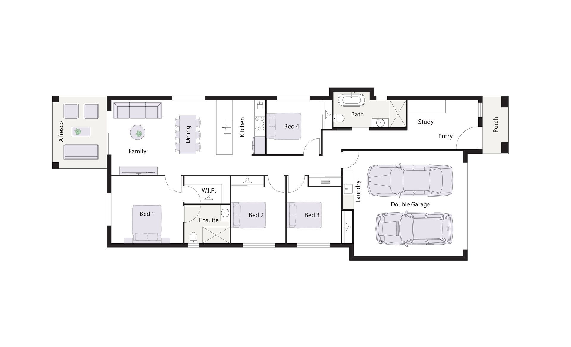 Modern beige house with a driveway, garage, and front yard landscaping.