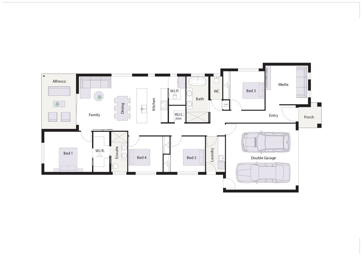 Modern beige house with a driveway, garage, and front yard landscaping.