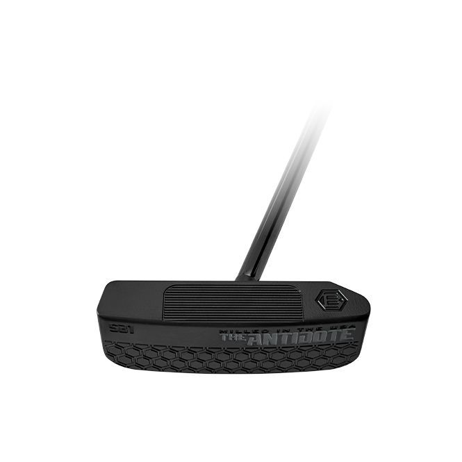 Black golf putter with a thick, textured base and a straight shaft.