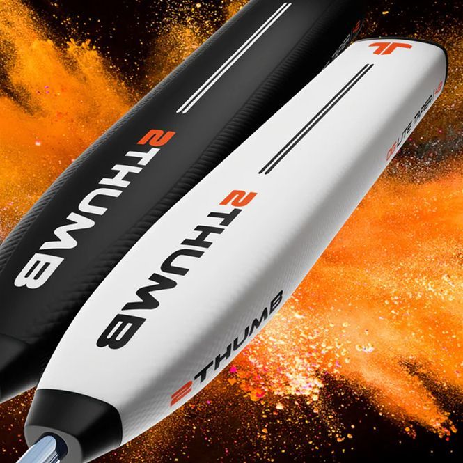 A black and white golf club with the word thumb on it