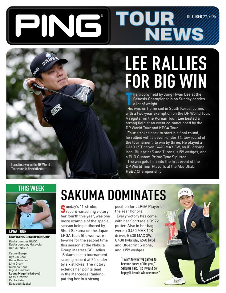 PING Tour News: Headlines include Lee's win in South Korea and Sakuma's win in LPGA tour.