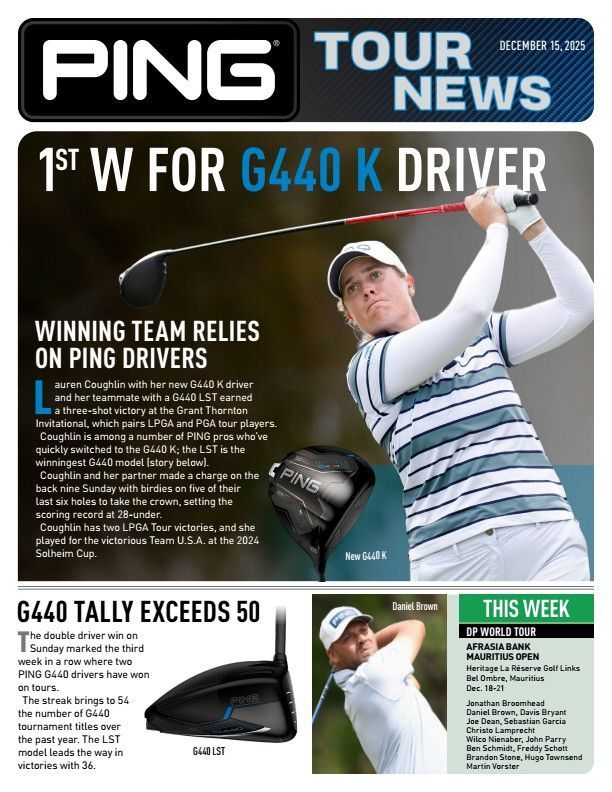 Ping Tour News: Golfer with a driver; headline 