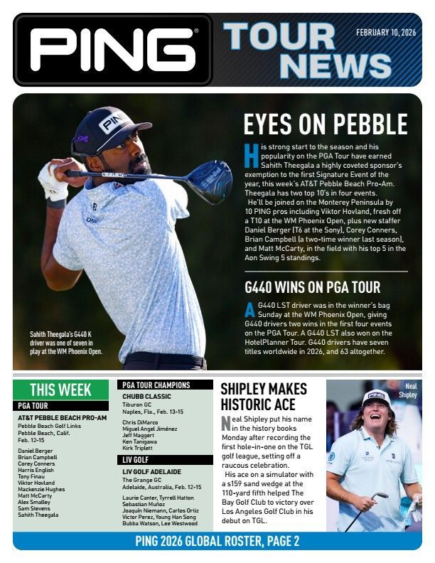 Ping Tour News: Golfer at Pebble Beach, Ace by Shipley on PGA Tour.