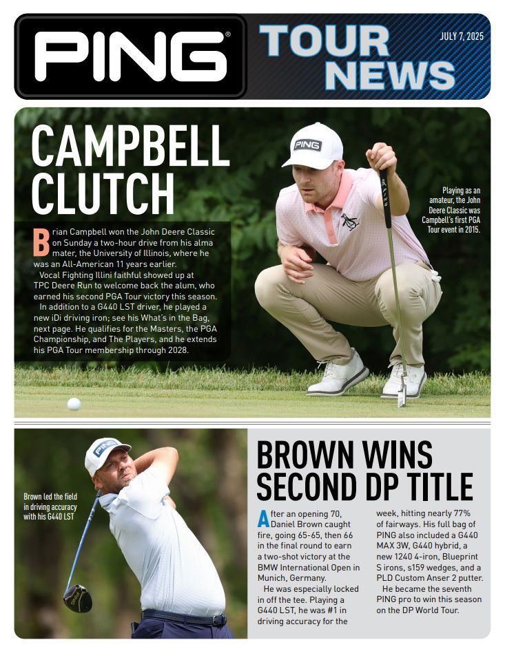 A ping tour news article about campbell clutch and brown wins second dp title.